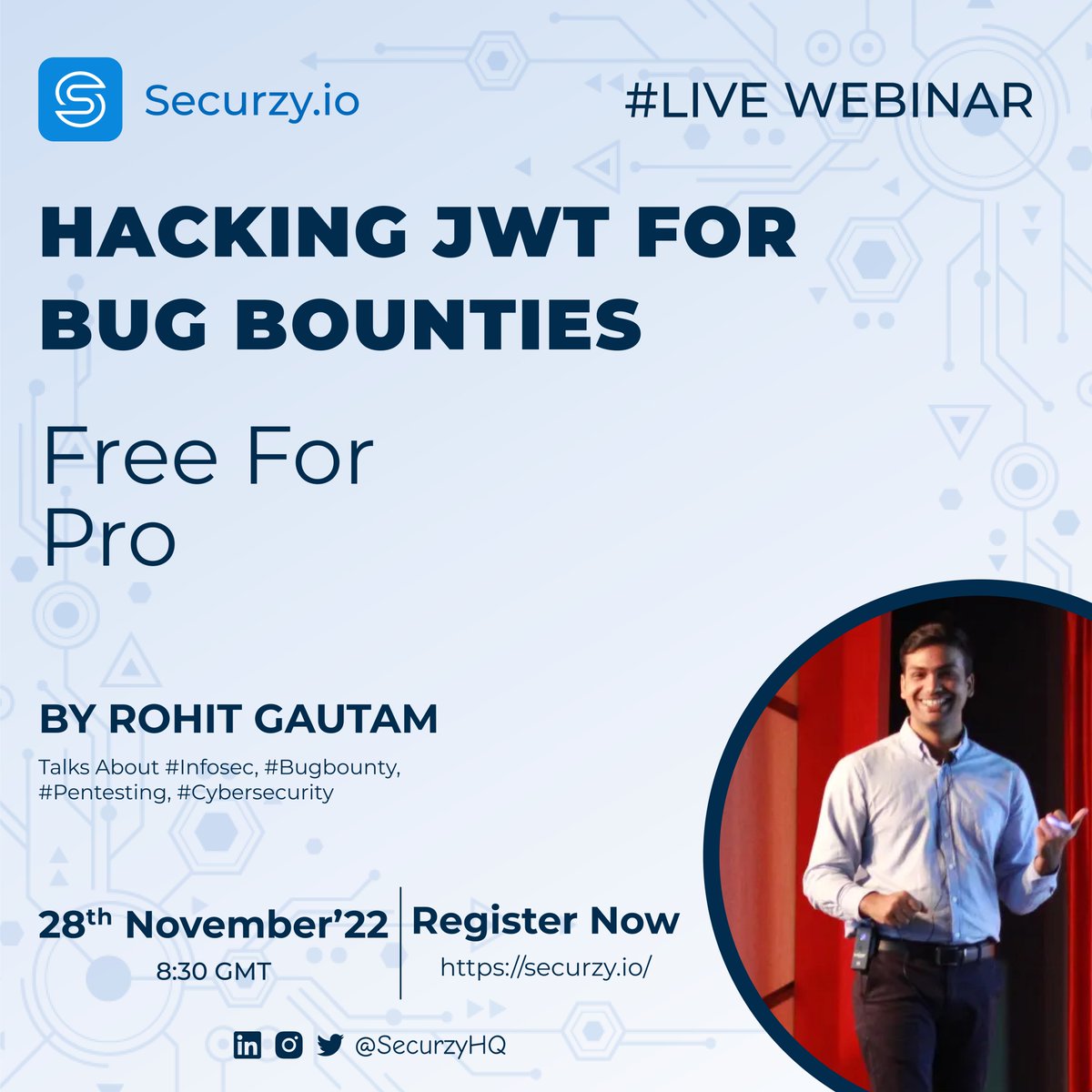 SecurzyHQ's tweet photo. Ever wondered how you can hack JWT? To know more join Rohit Gautam's talk on Hacking JWT for Bug Bounties! Register at https://t.co/k3MqYHoxD4 ! #infosec #Pentesting #cybersecurity #application #security #ethicalhacking #bugbountytips #Securzy https://t.co/Ufs0czWIJc