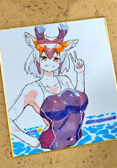 プロングホーンちゃんの色紙かいた 