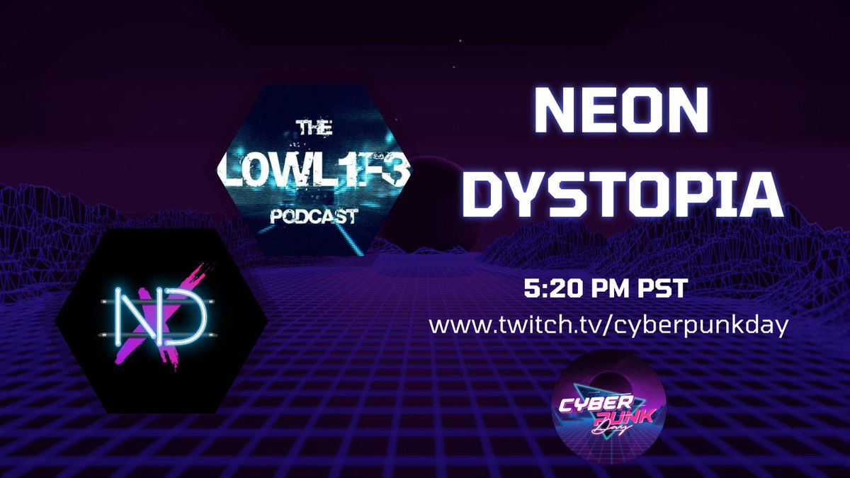 HAPPENING NOW: Join @neondystopia's special edition of their @L0wl1f3The podcast streaming now on twitch.tv/cyberpunkday.

#cyberpunk #podcasts