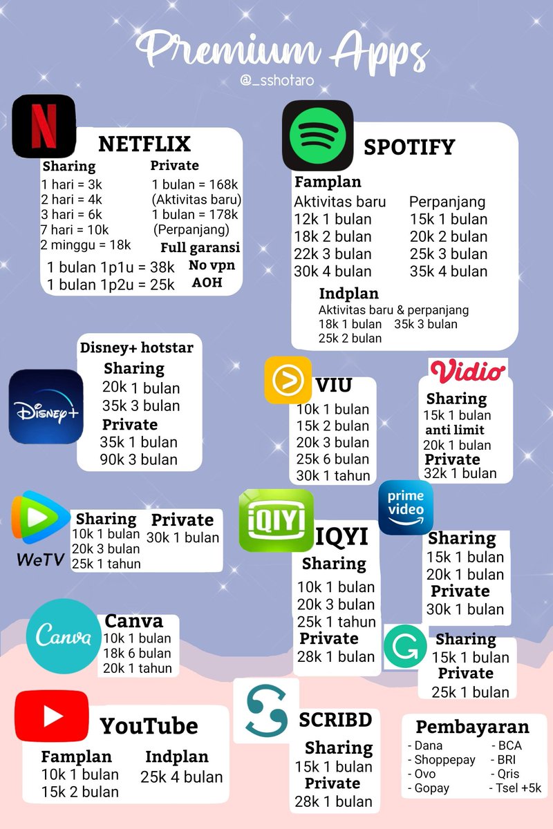 _sshotaro's tweet photo. Halo semuanya aku sudah open order Apps Premium yuk diorder^^

Yang mau order/tanya² bisa dm atau wa 😉🙌

t. Jual netflix, spotify, youtube, viu, Disney+ hotstar We tv, Hbo go, iqyi, Amazon prime video. https://t.co/aQZcPxuIsM