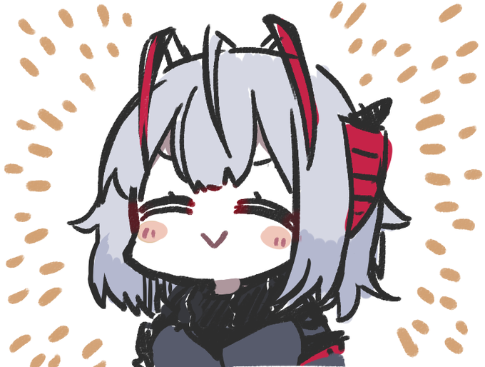 w (arknights) 1girl solo horns :> closed eyes grey hair chibi  illustration images