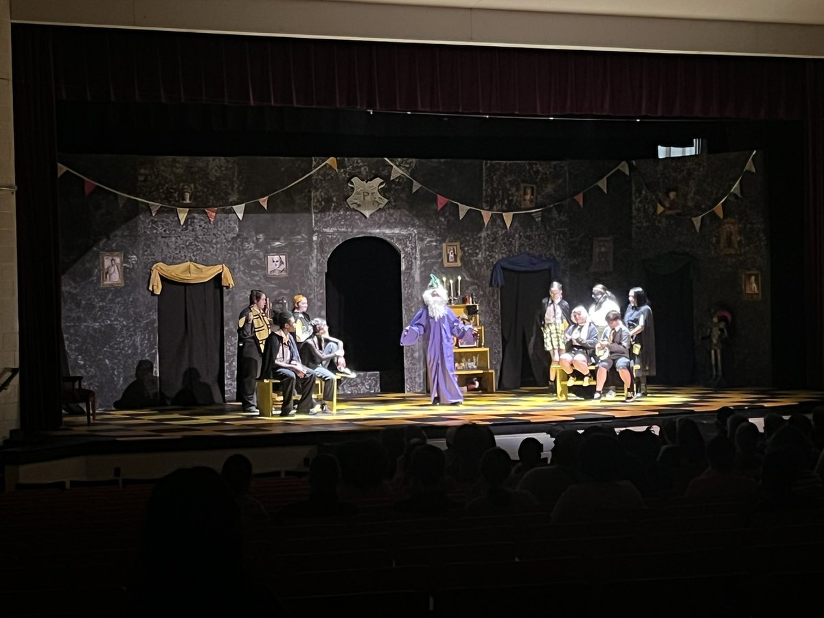 Having a fantastic time at “Puffs, or Seven Increasingly Eventful Years at a Certain School of Magic and Magic.” Great work <a href="/McDonoughDrama/">MHS Drama</a>!!!