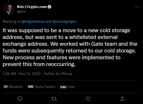 ColdBloodShill's tweet photo. So, @cryptocom sent 320k ETH (82% of their ETH) by mistake to Gate who then sent back 285k ETH a week later.

Considering we're now super sceptical of everything, this seems like a pretty strong red flag moment no?

H/T @jconorgrogan https://t.co/9B4ygtx0fY