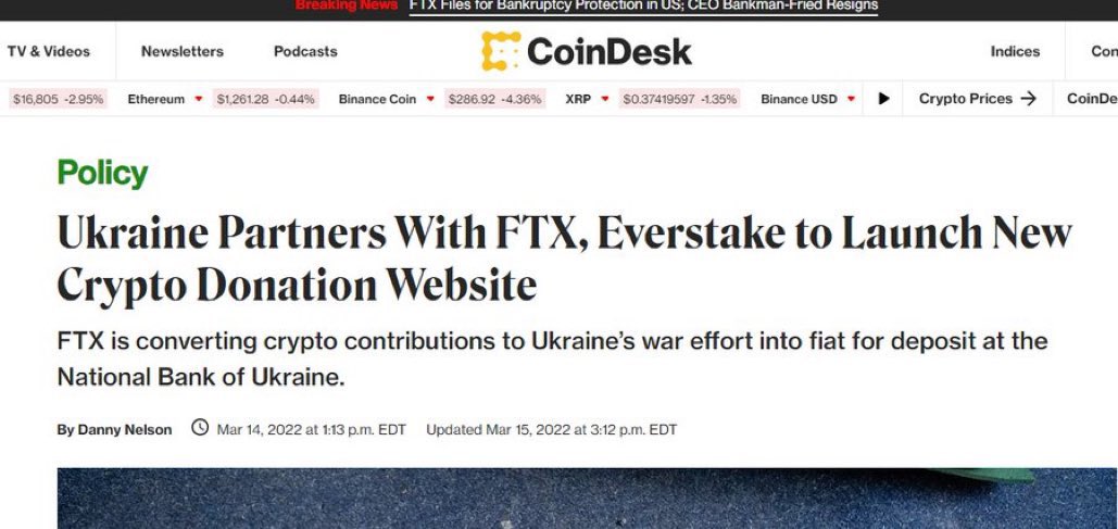 This is insane 😭😭😭😭 to sum it up… Billions of dollars that was sent to Ukraine to aid the war, was allegedly invested into FTX.. which is now going bankrupt.. so that money is now gone.. mind you, FTX gave millions to the democrats.. money laundering at its finest