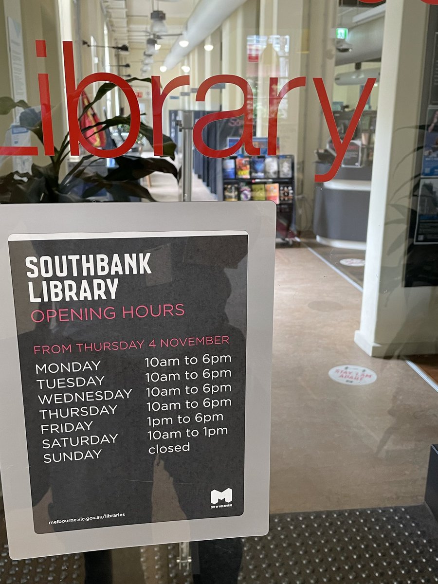 C’mon ⁦<a href="/cityofmelbourne/">City of Melbourne</a>⁩ - your Southbank library should be open Sundays here at $30m Boyd Centre. Just pay the double time. Manningham is now opening its Doncaster &amp; Pines  libraries 1-4pm every Sunday. ⁦<a href="/Nicholas_Reece/">Nick Reece</a>⁩ ⁦<a href="/RohanLeppert/">Rohan Leppert</a>⁩ ⁦<a href="/LordMayorMelb/">Lord Mayor of Melbourne – Nick Reece</a>⁩