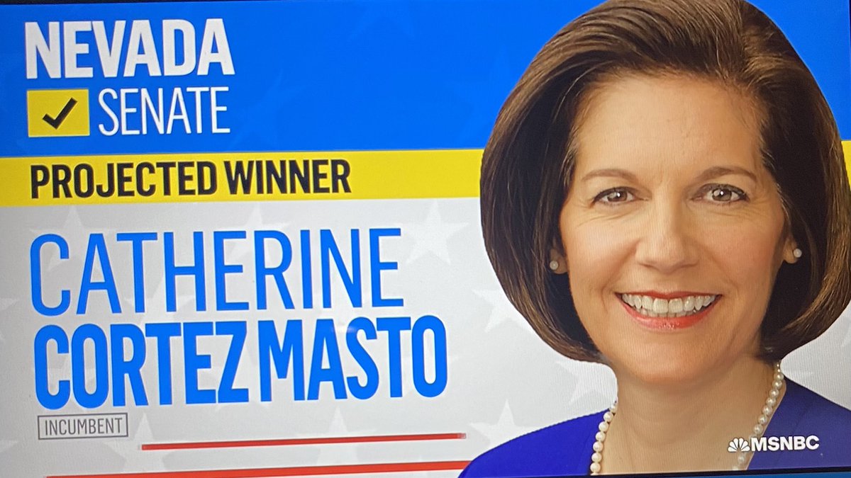 Analisa_Swan's tweet photo. .@MSNBC calls the Senate for DEMOCRATS!!!! Woohoo! LFG! Catherine Cortez Masto leading NV! Judicial appointments continue! Mitch McConnell/GOP lose the Senate!!! Love our party! Now let’s do the House! ONWARD!!!🎉🌊🎊💙😍 #FreshResists #DemVoice1 #ONEV1 #wtpBlue https://t.co/lgJGOC64ik