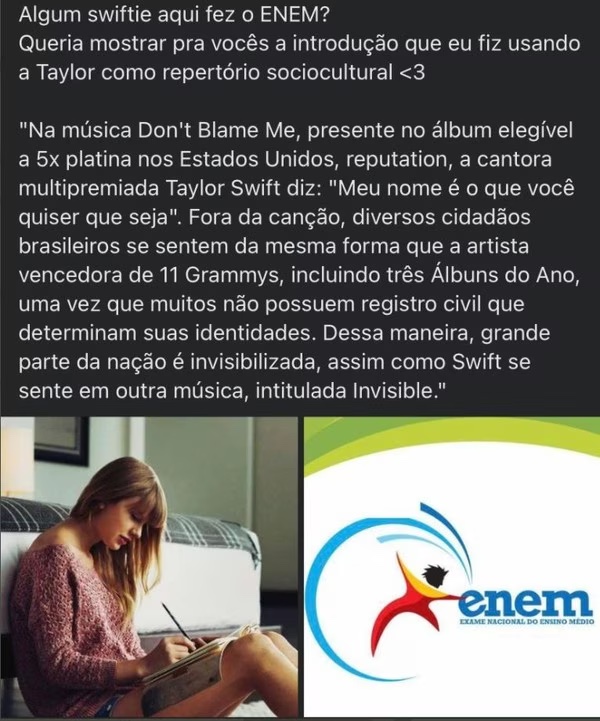 trechoswift's tweet photo. hoje é dia de Enem e isso aqui nunca será esquecido https://t.co/muJnMm0G6o