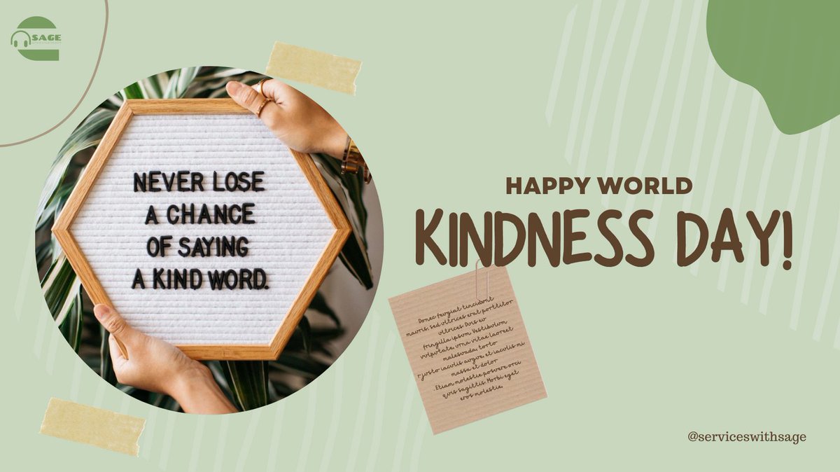 sageVA01's tweet photo. 𝐇𝐚𝐩𝐩𝐲 𝐖𝐨𝐫𝐥𝐝 𝐊𝐢𝐧𝐝𝐧𝐞𝐬𝐬 𝐃𝐚𝐲!✨
People will remember you if you are kind. Always spread kindness!Connect with us💌

#sageva #vaservices #virtualassistant #socialmediamarketing #sageonlineservices #bekind #kindnessday #spreadkindess #motivational #inspirational https://t.co/qH6fue4RSo