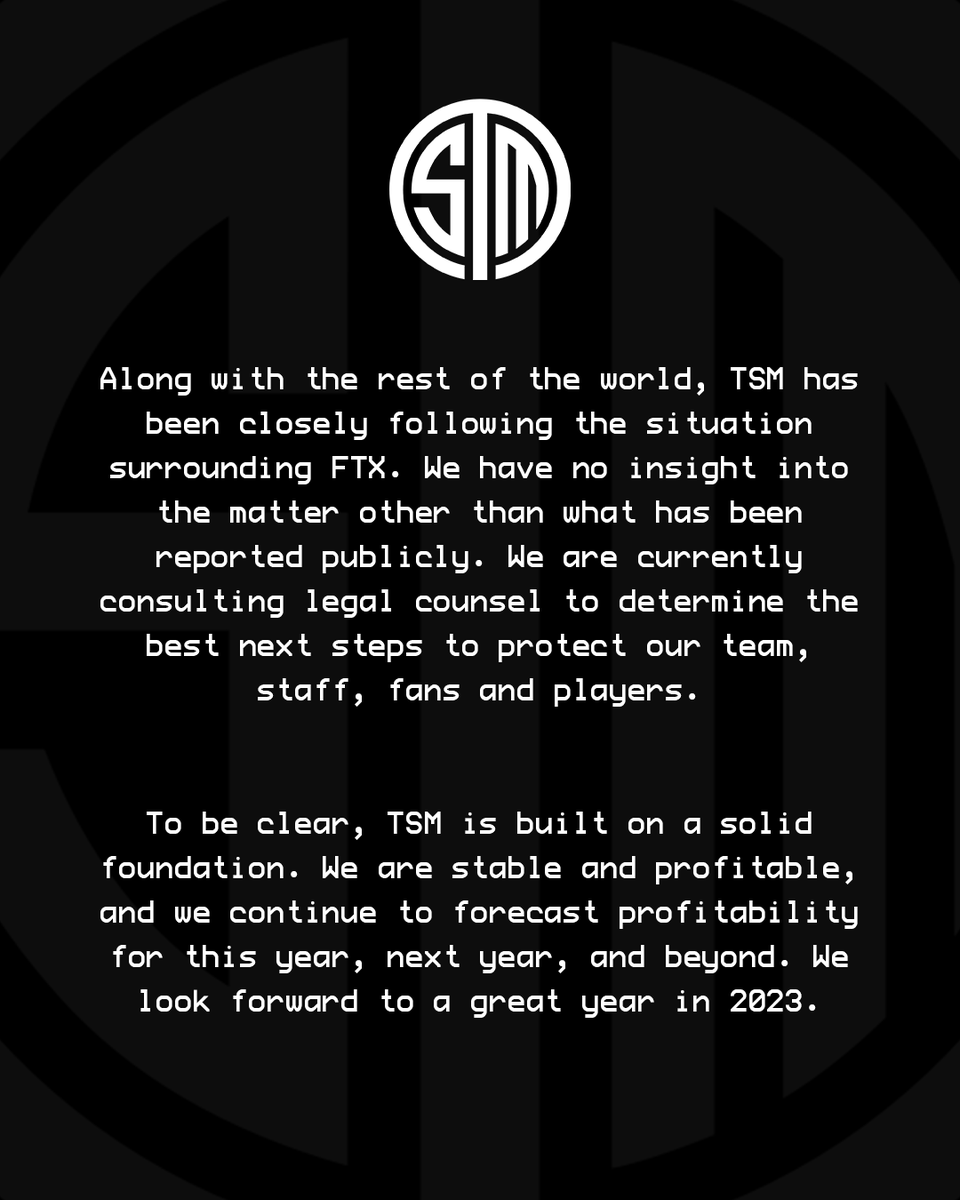 TSM FTX Beaulo on Twitter "RT TSM TSM Statement on FTX"