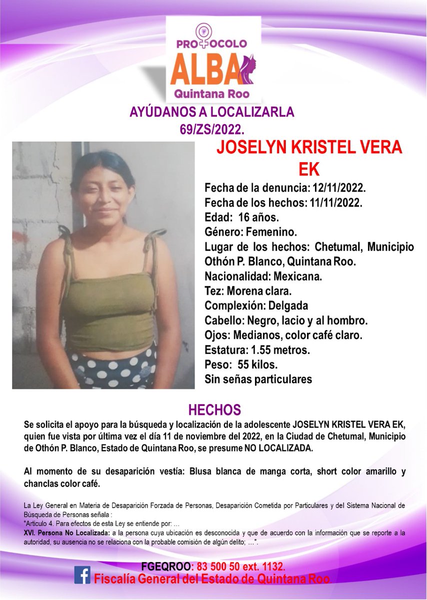 EducacionQR's tweet photo. #ProtocoloAlba Agradecemos su colaboración. #QuintanaRoo ¡Ayúdanos a encontrarla! https://t.co/Hy9JoGGqZI