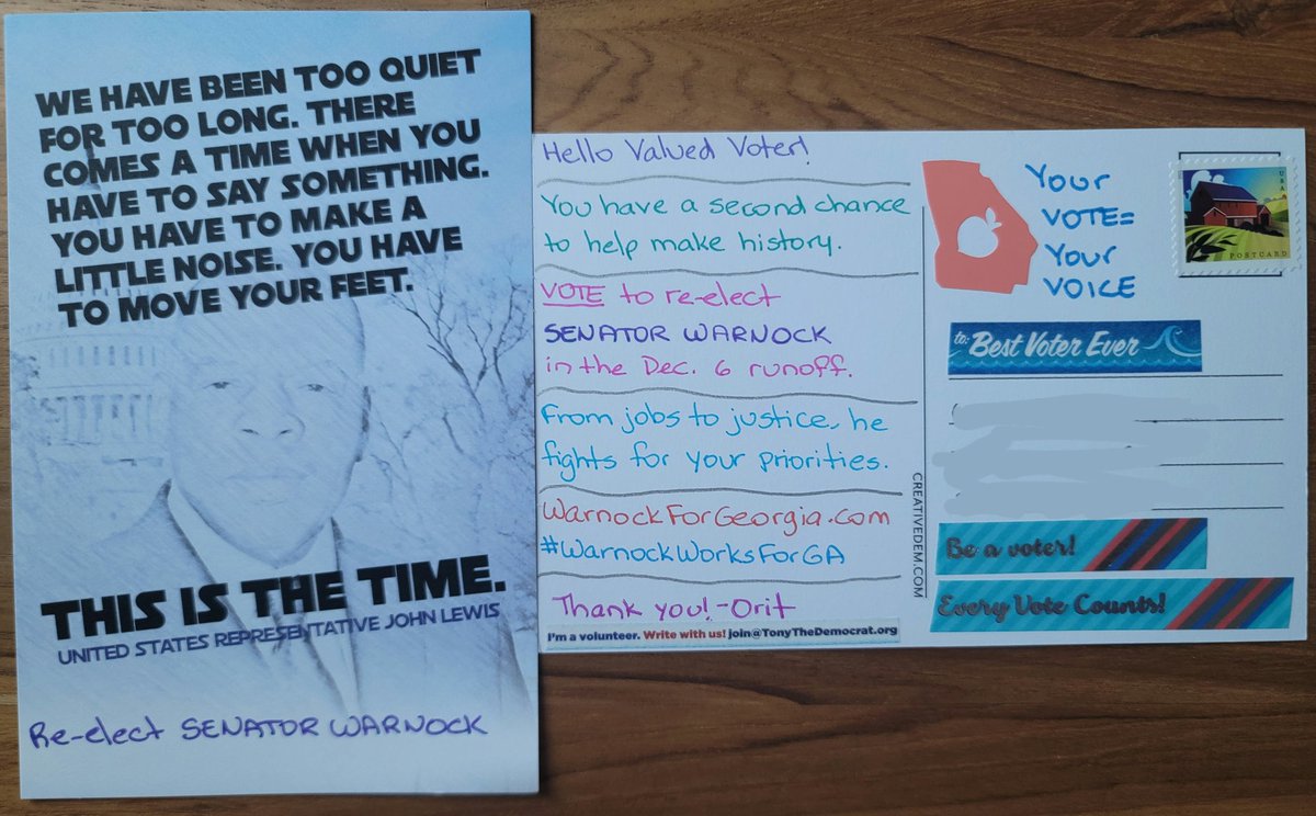spacecadet305's tweet photo. Haven't posted my cards in a while but here's my first batch of #PostcardsToVoters for the GA runoff for @ReverendWarnock. Every vote counts!!!
Write with us! Text JOIN to 484-275-2229.
Cards by @CreativeDem
Washi by @Marypostcards https://t.co/Ln6Adks9UX