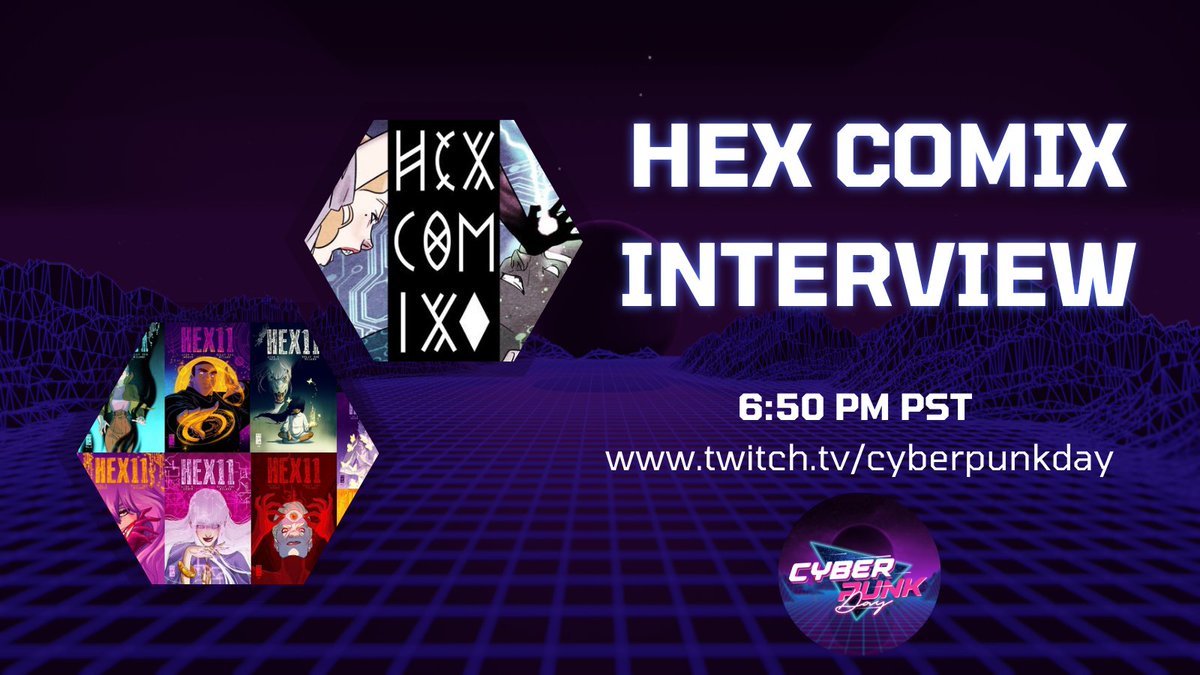 HAPPENING NOW: Join <a href="/HexComix/">HexComix</a> as they talk about the art, story, and big ideas of their comic! 

Streaming now on twitch.tv/cyberpunkday.

#cyberpunk #comics