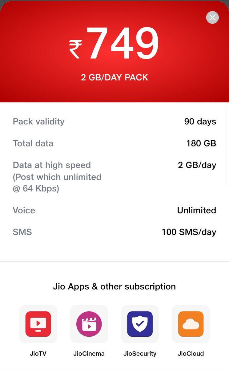 🚨 Jio's New 90 Days Data Plan Silently Launch in India.

🔥 ₹749 Plan Details:
- 2GB Data Per Day
- 90 Days Validity
- 100 SMS Per Day
- Unlimited Voice Calls
- All Jio Apps Subscriptions

#Jio #Jio4G