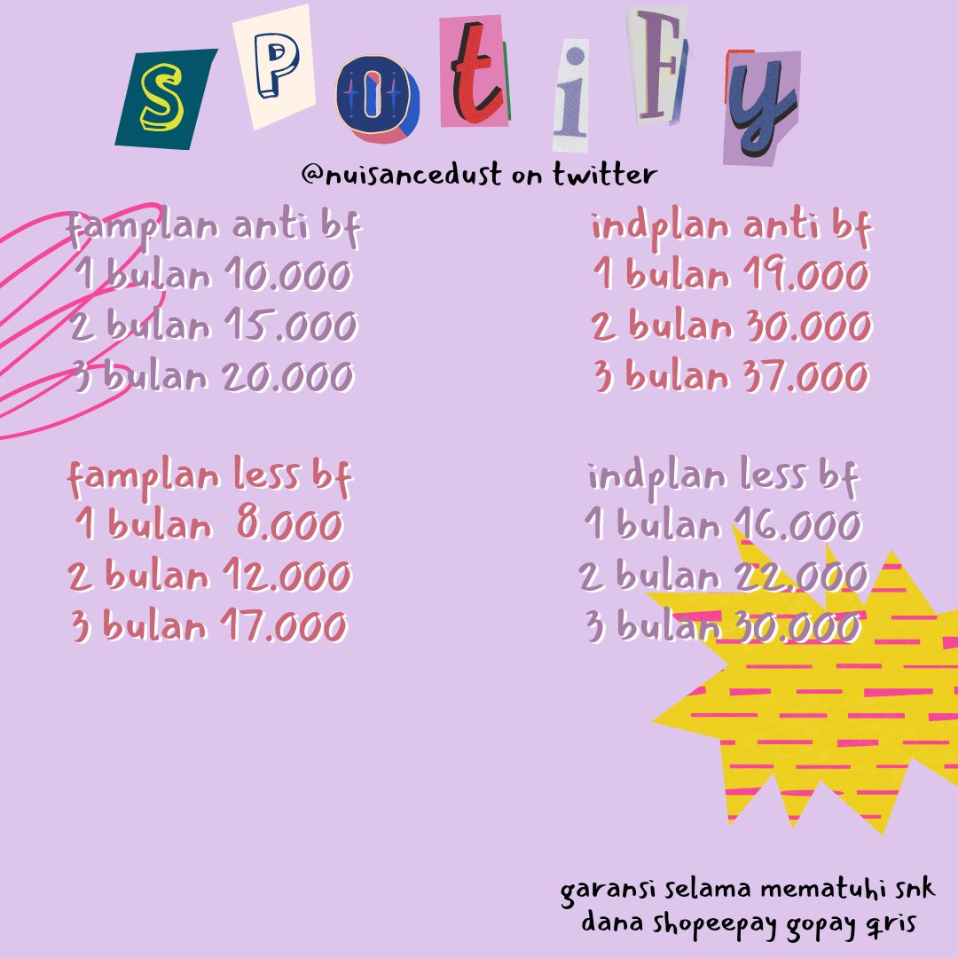 apazthy's tweet image. halo kak! yuk bisa banget spotify premium nya start 10k ke aku, trusted, amanah, kalau garansian ga nyampe 3 hari!
📧 dm @nuisancedust atau wa.me/6288972059067