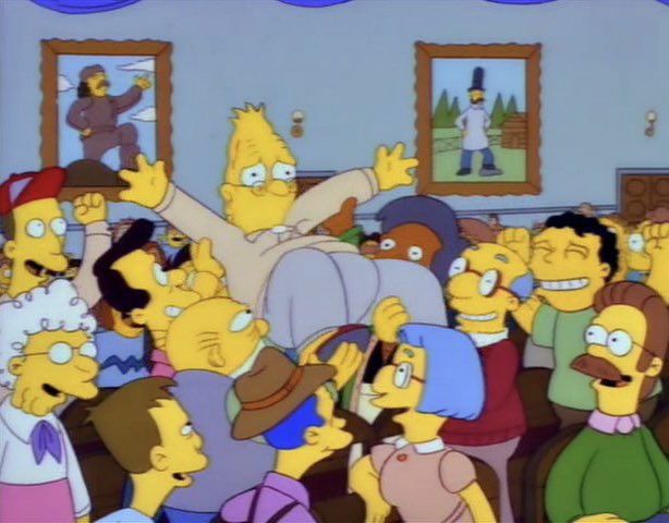 In this scene from “Marge vs the Monorail,” Grandpa’s mouth briefly disappears