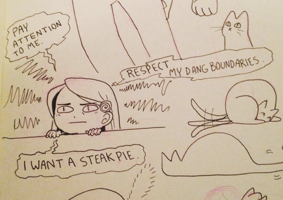Going through old stuff and one of the only good parts of my brief traditional art phase was some of the most devastatingly accurate self portraits i have ever drawn doodled in the margins of my "real art", LOL. 