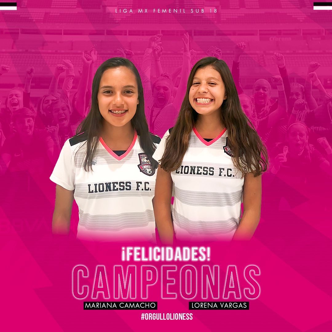 Lioness_FC's tweet photo. Felicitamos a Mariana y a Lore por el Campeonato de la Liga MX Femenil Sub18 🏆

En su paso por Lioness tuvieron dos experiencias internacionales en 🇺🇸 y 🇨🇦. Jugaron Liga Mayor y Liga Nacional Femenil, fueron Campeonas Nacionales de CONADEIP y de la Liga Varonil Hernán Cristante https://t.co/yu8fv8cnQi
