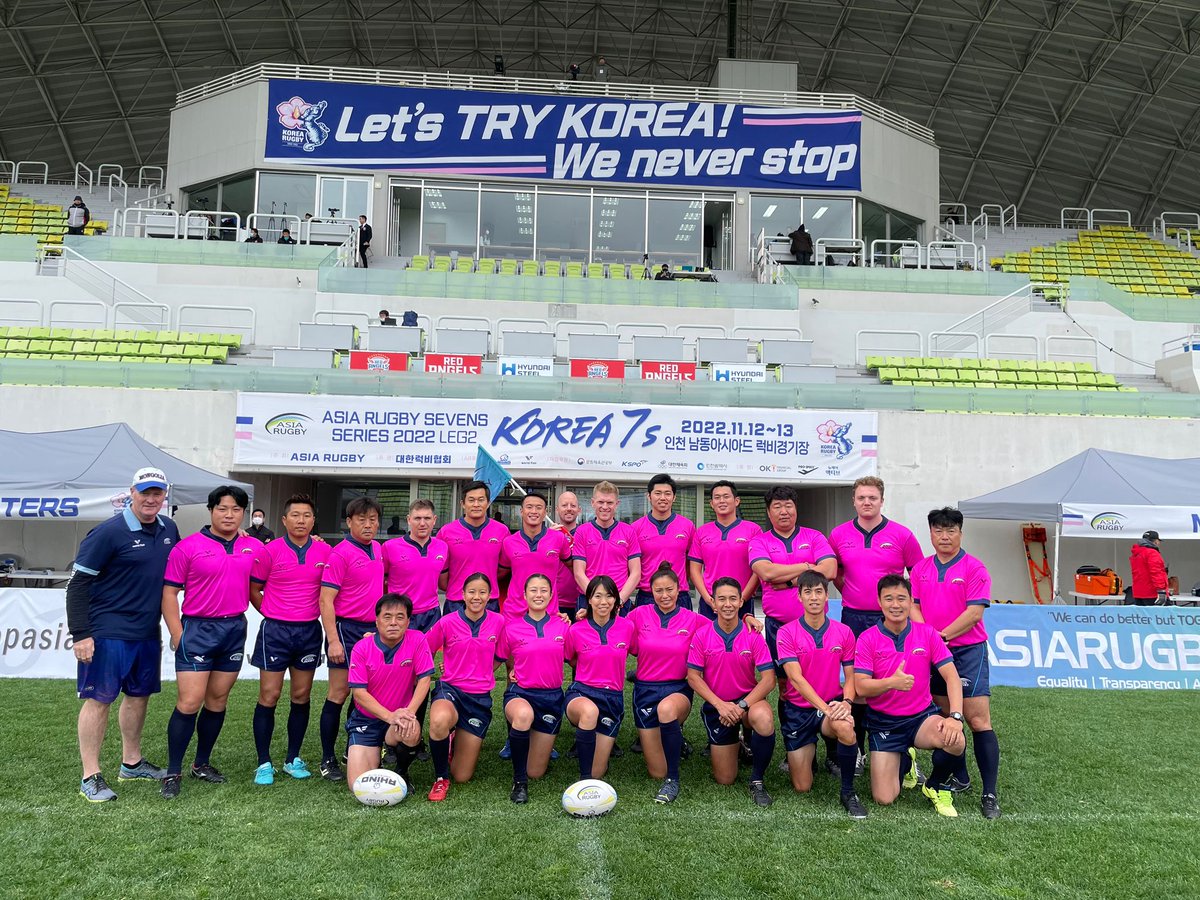 Asia Rugby Match officials are looking Stunning in their lovely PINK @World_Flair kit.

Asia Rugby Sevens Series- Korea 7s 🏆
#Korea7s  | #AR7s | #AsiaRugby | #Rugby7s | #WorldRugby