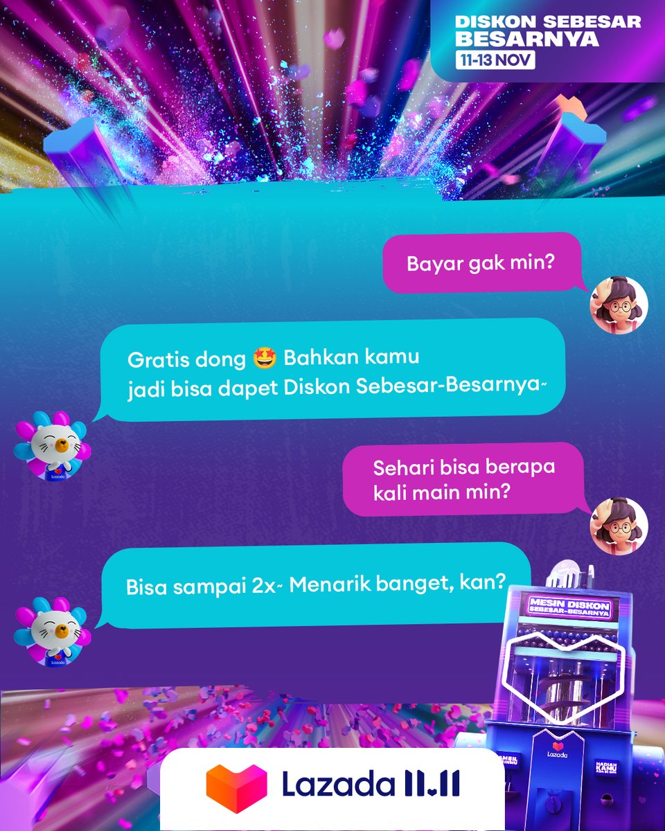 LazadaID's tweet photo. Lazadians, mimin kasih jawaban semua pertanyaan kamu soal Lazada 11.11 Mesin Diskon Sebesar-Besarnya, nih! Nah, kamu bisa langsung ke FX Sudirman karena TINGGAL HARI INI kamu bisa dapet Diskon Sebesar-Besarnya~
#LazadaID1111 #MesinDiskonSebesarBesarnya #TambahKeHidupmu #LazadaID https://t.co/cNkdPsY8Ic