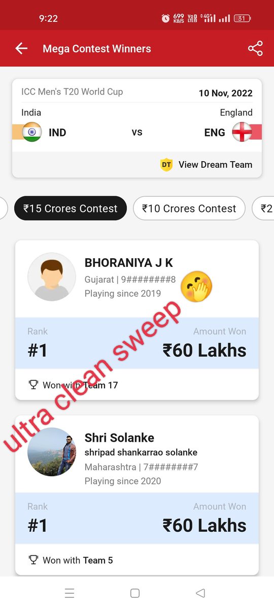fantasycrick11's tweet photo. Back to back provide winning grand league team
👑
Congratulations All our members
💯
If you require to cover your loss, message on whatsapp 9265211373
🏏
#PAKvENG #PakistanCricket #EngvsPak #ENGvNZL #ENGvPAK #INDvsENG #PakVsEngFinal #INDvsENG #T20WorldCupFinal #WBBL 
Join now 🏏 https://t.co/DOxcjhQwj6