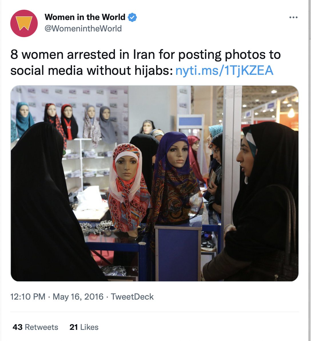 freefromhijab's tweet photo. 🚺@WomenintheWorld was founded by @TinaBrownLM to share "unflinching narratives that illuminated the long march for gender equality, shone a light on places where women’s voices are never heard, and celebrated the women who live with courage + passion..." 
Look at its 2016 story. https://t.co/kKgWLsVD2s
