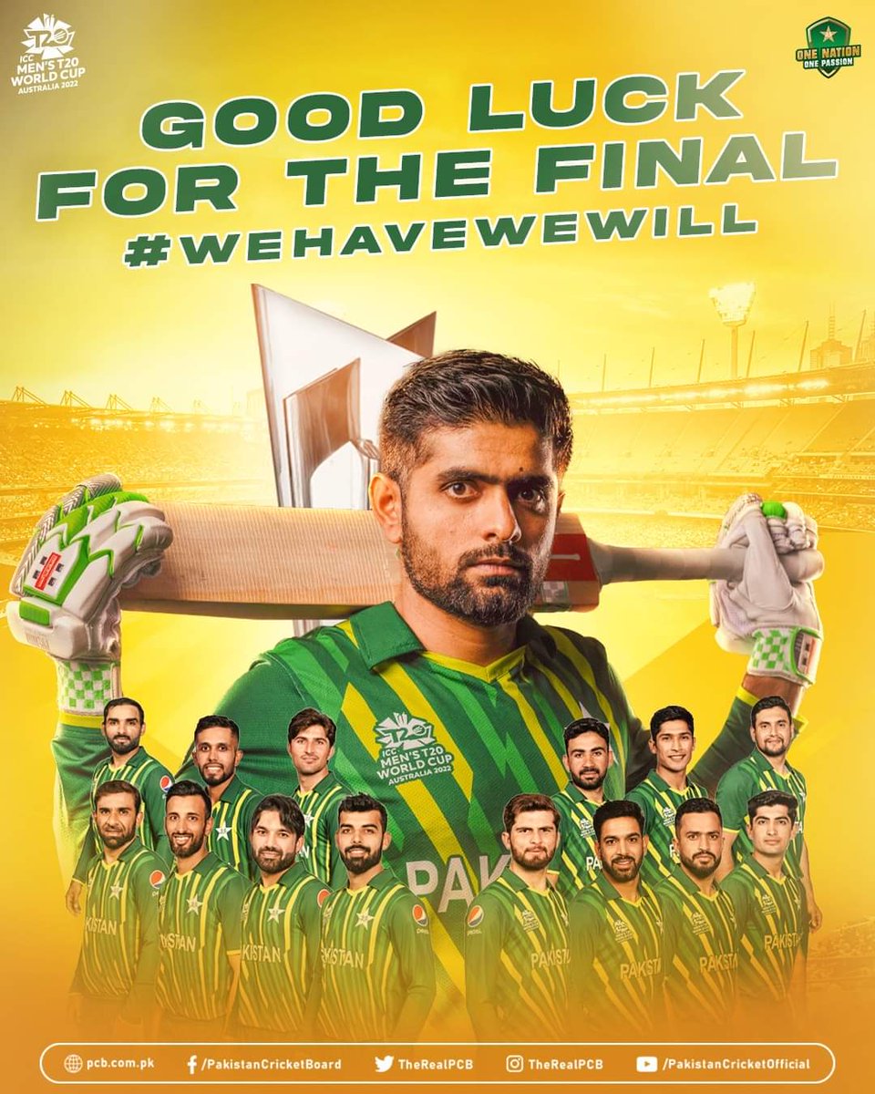 BuriroAdeel's tweet photo. Wishing our TEAM GREEN, Best of Luck for the "T-20 Cricket World Cup Final 2022." https://t.co/2XnV9yhFOZ