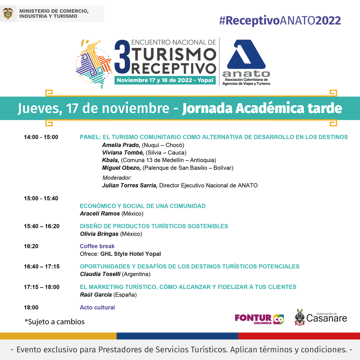 AnatoNacional's tweet photo. #ReceptivoANATO2022 | Así será nuestro programa de la primera jornada en el marco del evento, que contará con conferencistas de talla internacional y panelistas colombianos, quienes aportarán nuevos conocimiento sobre el turismo receptivo. 
@PaulaCortesC https://t.co/w7UOH3F9f4