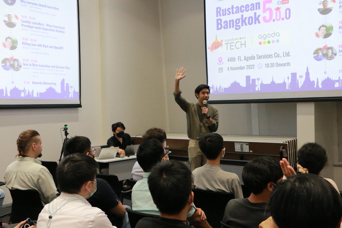 lifeatagoda's tweet photo. This week, we were thrilled by the attendance at the Rustaceans Bangkok meetup at Agoda office 🦀 

We're proud to sponsor tech meetups and share our knowledge with the community. Follow us to stay updated on our next tech events!

#lifeatagoda #techatagoda #agoda https://t.co/1qiGhhS6VS