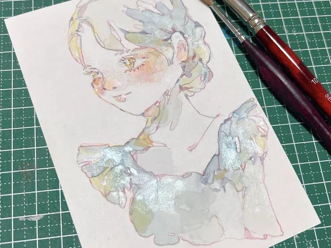 #作家さんが好きなモチーフを語るタグ少女、髪の毛、まつげ、手、白色、空、蝶、星、きれいになびくレース、キラキラしたもの、鮮やかな赤、リボン小物や服飾もこれから描いてみたい𓈒 𓂂𓏸 