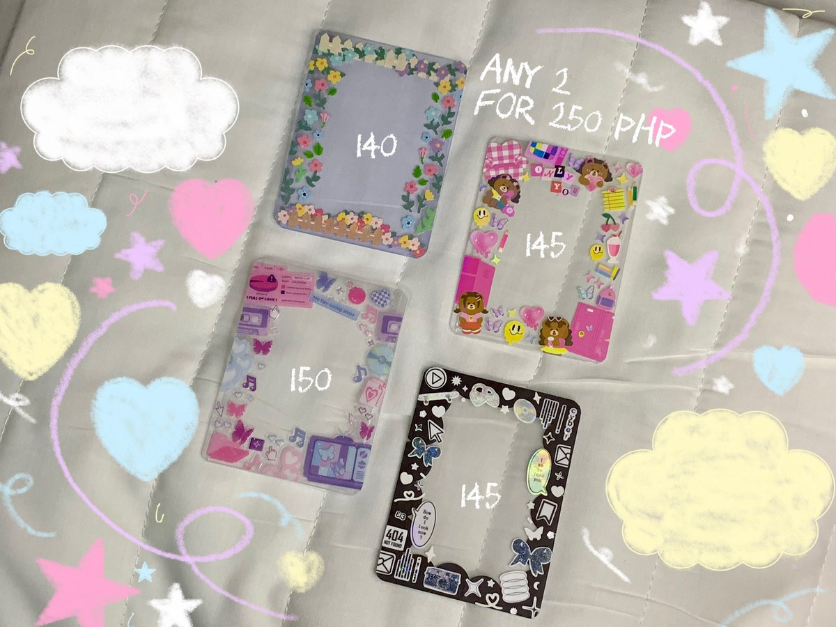 chewyhes's tweet photo. wts lfb decorated toploaders 🇵🇭

- reply/dm to claim
- prices on pic, but any 2 for 250 php!

mop: gcash/sh0p33
mod: sco, ggx, j&amp;t

🏷 deco holo holographic ph comms frame heart toploader customized customize commission https://t.co/g6xY0baLrG