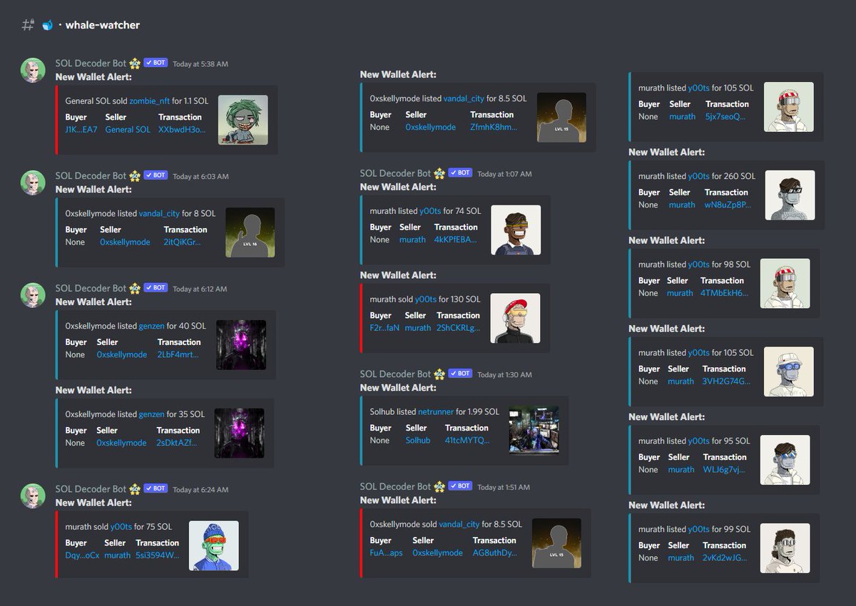 SOL_Decoder's tweet photo. 🧐 What are whales buying/selling ⁉️

🔎 Get automated alerts in your discord server with our whale watcher tool🐳

👨‍🏫 You can get feed in a single or separate channel
#C3D https://t.co/A9x28cQVZX