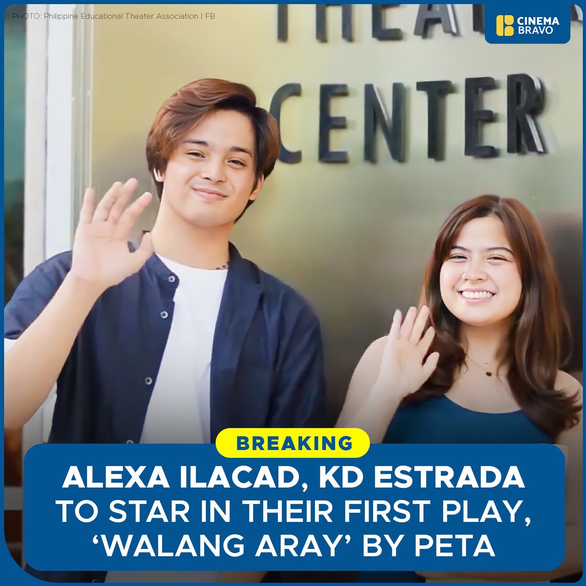 BREAKING: #KDLex (KD Estrada and Alexa Ilacad) to have their musical play debut as lead stars in #PETAWalangAray.

They will play Tenyong and Julia in this upcoming original theater production of <a href="/petatheater/">PETA Theater</a> Feb-May 2023.

TUMINDIG AT UMIBIG WithKDLEX
TENYONGxJULIA THE REVEAL