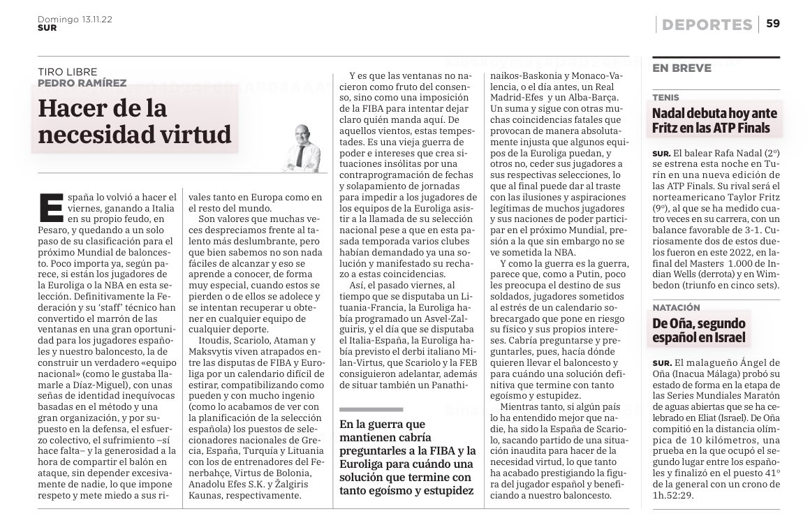 Cabría preguntar a la <a href="/FIBA_es/">FIBA en español</a> y a la <a href="/EuroLeague/">EuroLeague</a> hasta cuando sus disputas por el control y el calendario. Sin embargo <a href="/BaloncestoES/">Baloncesto ES</a> si lo ha sabido aprovechar prestigiando al jugador español y a nuestro baloncesto. Si te apetece hoy en <a href="/SURDeporte/">SUR Deporte</a> diariosur.es/unicaja/necesi…