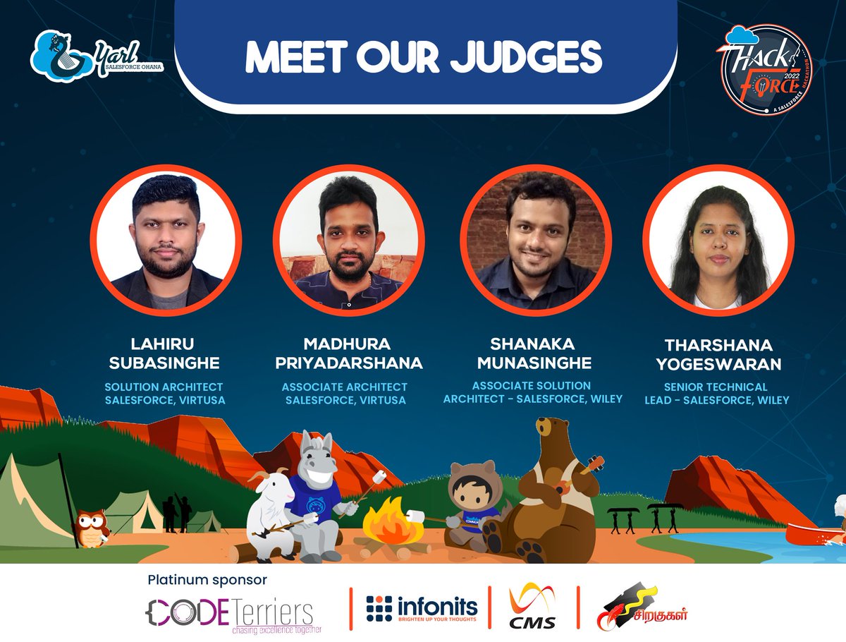 YarlSFO's tweet photo. It's Happening Now!!!
We are thrilled to reveal our #Hackforce22 judging panel...
Lahiru Subasinghe Madhura Priyadarshana Shanaka Munasinghe Tharshana Ygs
#Hackforce22 #Salesforce #YarlSFO https://t.co/lfBhPvFeyW