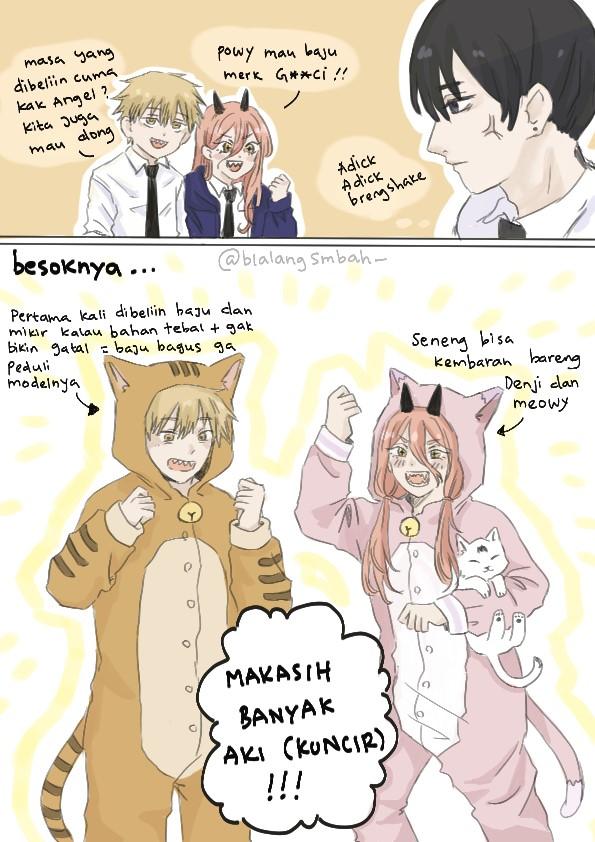 csmart! WARNING SPOILER CHARACTER IN MANGA , contains m/m pair Aki x angel
 Hayakawa fam where Aki ketahuan beliin Angel baju kasual krn dia cm pny baju kantor, ketahuan sma denpowa dan minta di beliin jg. Aki coba ngprank beliin kigurumi tp mereka  ber2 malh suka  (cont..)