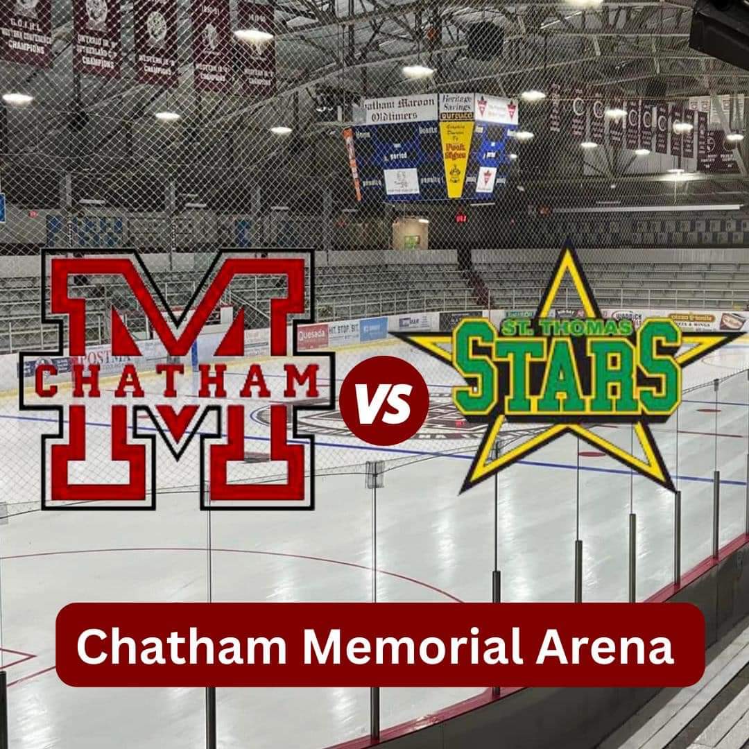 Chatham Maroons (@maroonsgojhlho1) on Twitter photo ***GAME DAY ALERT***
Sunday November 13th, 7pm
Chatham Jr Maroons
vs
<a href="/StThomasStars/">St. Thomas Stars</a>
Chatham Memorial Arena
Be Proud
BE LOUDER!!
Be There!!!
Let’s Go Boys!
📺 HockeyTV.com ***GAME DAY ALERT***
Sunday November 13th, 7pm
Chatham Jr Maroons
vs
<a href="/StThomasStars/">St. Thomas Stars</a>
Chatham Memorial Arena
Be Proud
BE LOUDER!!
Be There!!!
Let’s Go Boys!
📺 HockeyTV.com