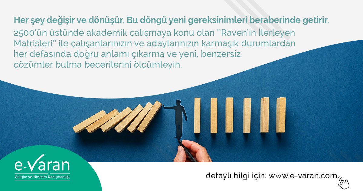 _evaran's tweet photo. 2500’ün üstünde akademik çalışmaya konu olan ‘’Raven’ın İlerleyen Matrisleri’’ ile çalışanlarınızın ve adaylarınızın karmaşık durumlardan her defasında doğru anlamı çıkarma ve yeni, benzersiz çözümler bulma becerilerini ölçümleyin.

#evaran #kişilikenvanteri #kişiselgelişim https://t.co/wR84n1rHzf
