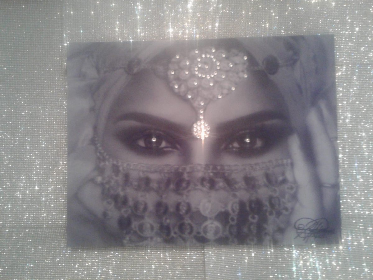 LOVE ALL NATIONS™ ART (Love to The Middle East) HRH Princess Joy's hand-drawn hyper-realism artwork printed on wood, metal, and gallery canvas available with bling real rhinestones, real diamonds, or real Swarovski crystal she hand-placed on art or in real 24k gold.