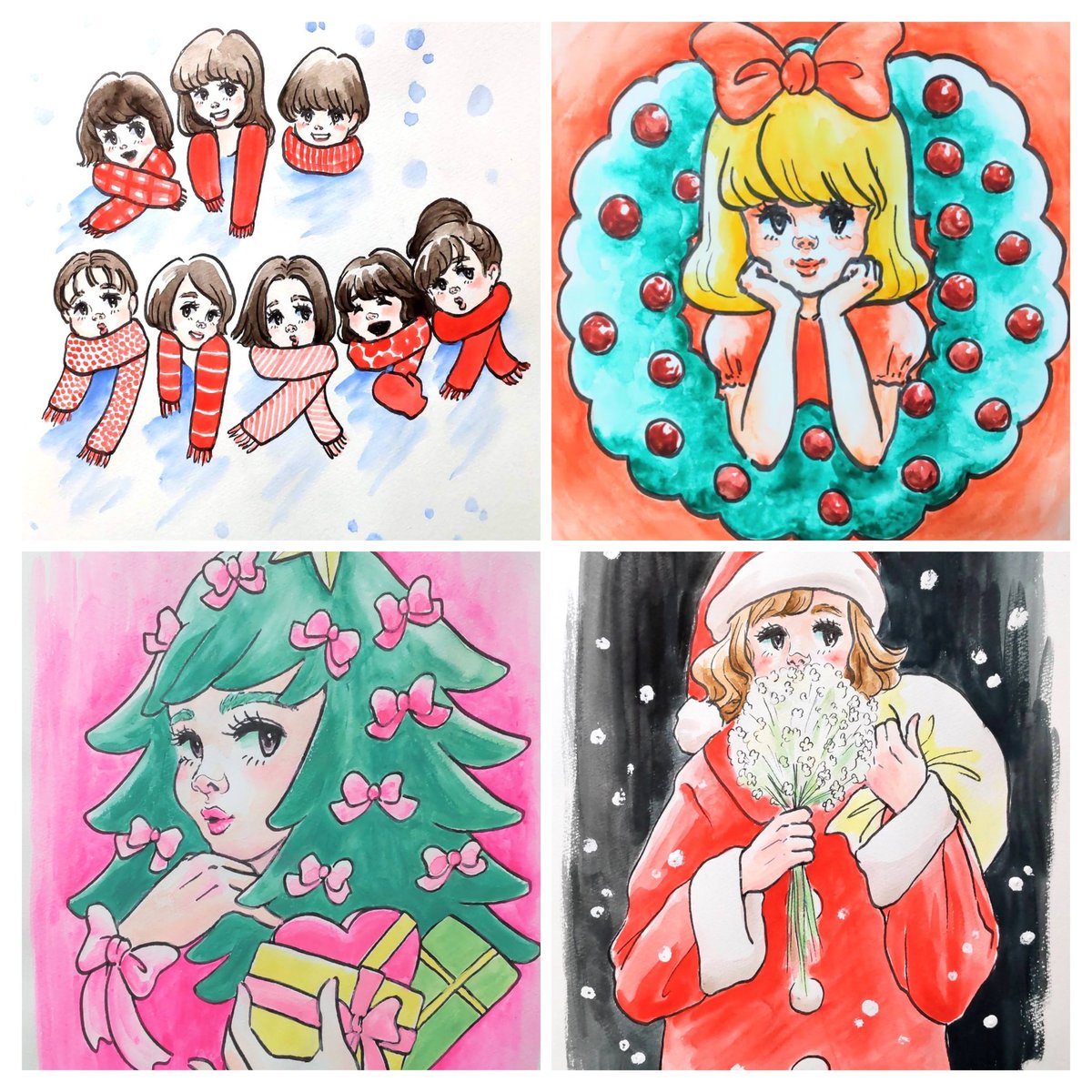 #私がクリスマスを表現するとこうなる

#お絵描き
#イラスト
#女の子 #レトロ 
#ファッション 
#個展したい 
#クリスマスイラスト
#本の挿し絵のお仕事したい 
#nostalgia
#retro
#retrostyle
#japanesegirl 