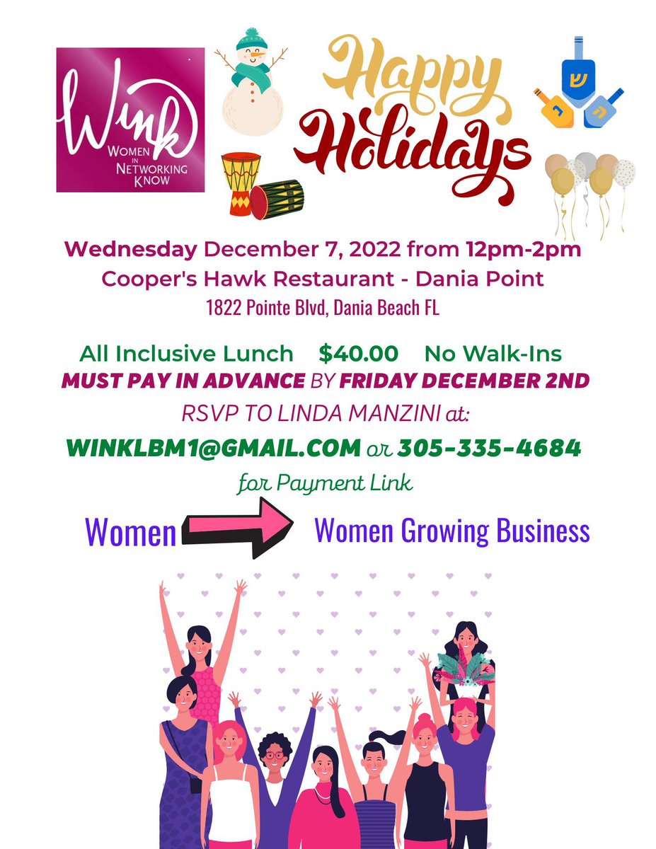 Women to women business creating relationships and business development join us! RSVP