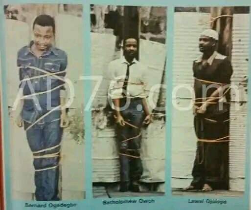 ChidiOdinkalu's tweet photo. In 1984, @MBuhari executed Bartholomew Owoh (26), Lawal Ojuolape (30), &amp; Bernard Ogedengbe (29) following unfair conviction by military tribunal for drug pushing. In 2023, the same #Buhari desires to hand over to a man with a past verifiably steeped in drug dealing.

#VoteOutAPC https://t.co/oSuhQSvXgi