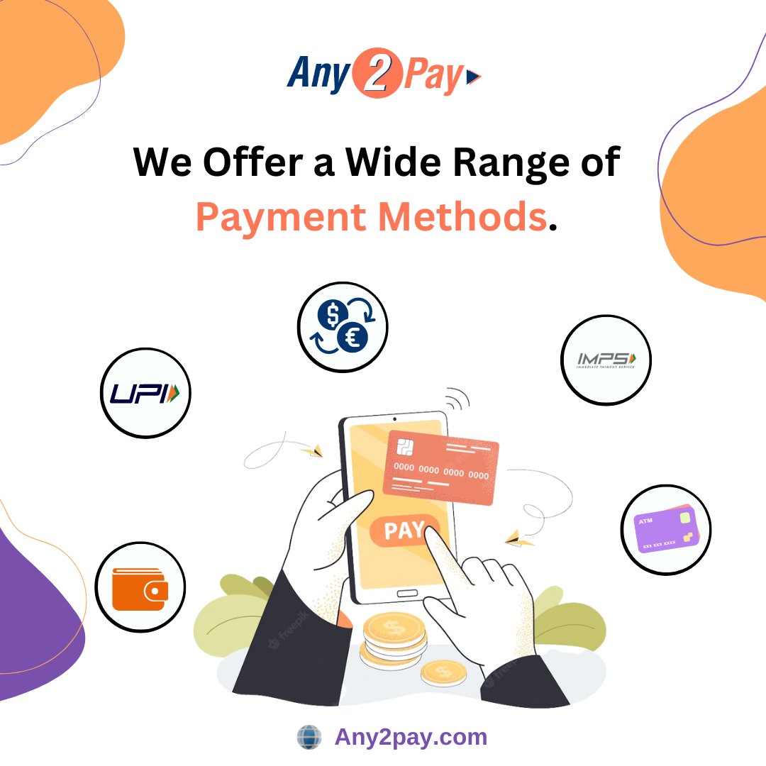 any2pay's tweet photo. We have every payment method imaginable, including credit and debit cards, Wallets, UPI, IMPS, NEFT, and RTGS.
#payment #any2pay #payments https://t.co/CDbwGtfmG2