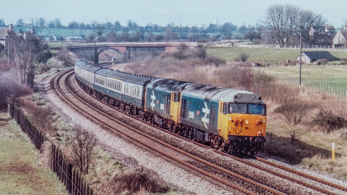 On a sunny Sunday morning, Class 50s 50006 Neptune &amp; 50025 Invincible near Thingley Junction on the 08:50 Exeter to Paddington service on the 1st April 1984. #Class50 #trains