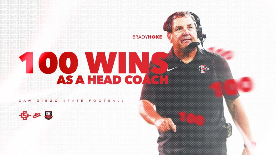 100 wins as a head coach. Congrats, Coach Hoke! #TheTimeIsNow | #AztecFootball100