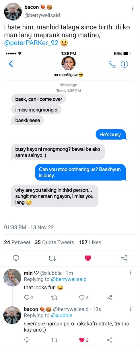 isshunnie's tweet photo. the "he's busy" prank
─ a #xiuhun (filo) few tweets au https://t.co/hszHOOfyPa