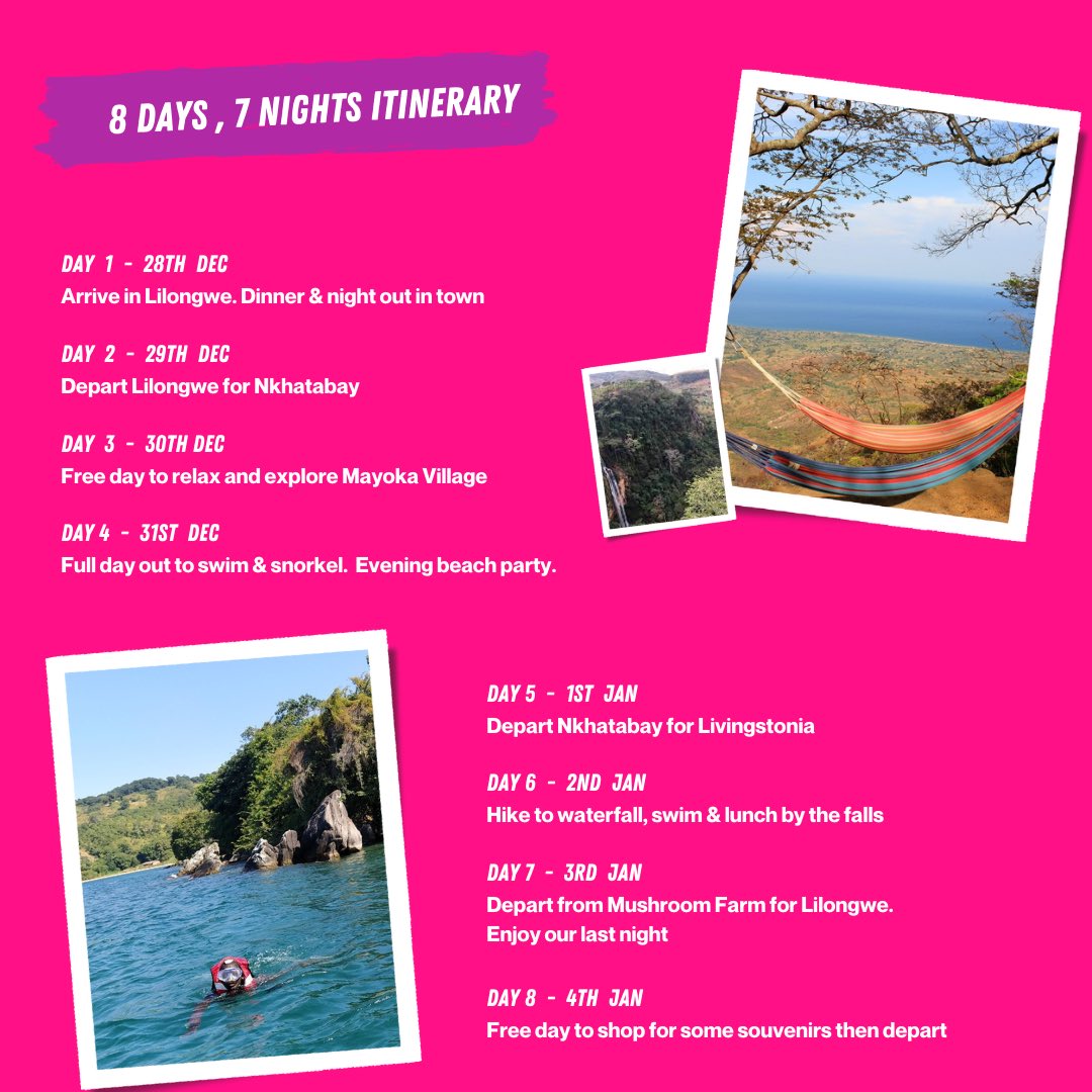 TheTravelWakili's tweet photo. Wondering what to do for NYE 2023? 
Let’s go to Malawi and usher in the new year on thd shores of Lake Malawi.
10 spots available 😎
(open to all) 
#TheTravellingWakili #grouptrips #exploreafrica https://t.co/wxLtFuzBW1