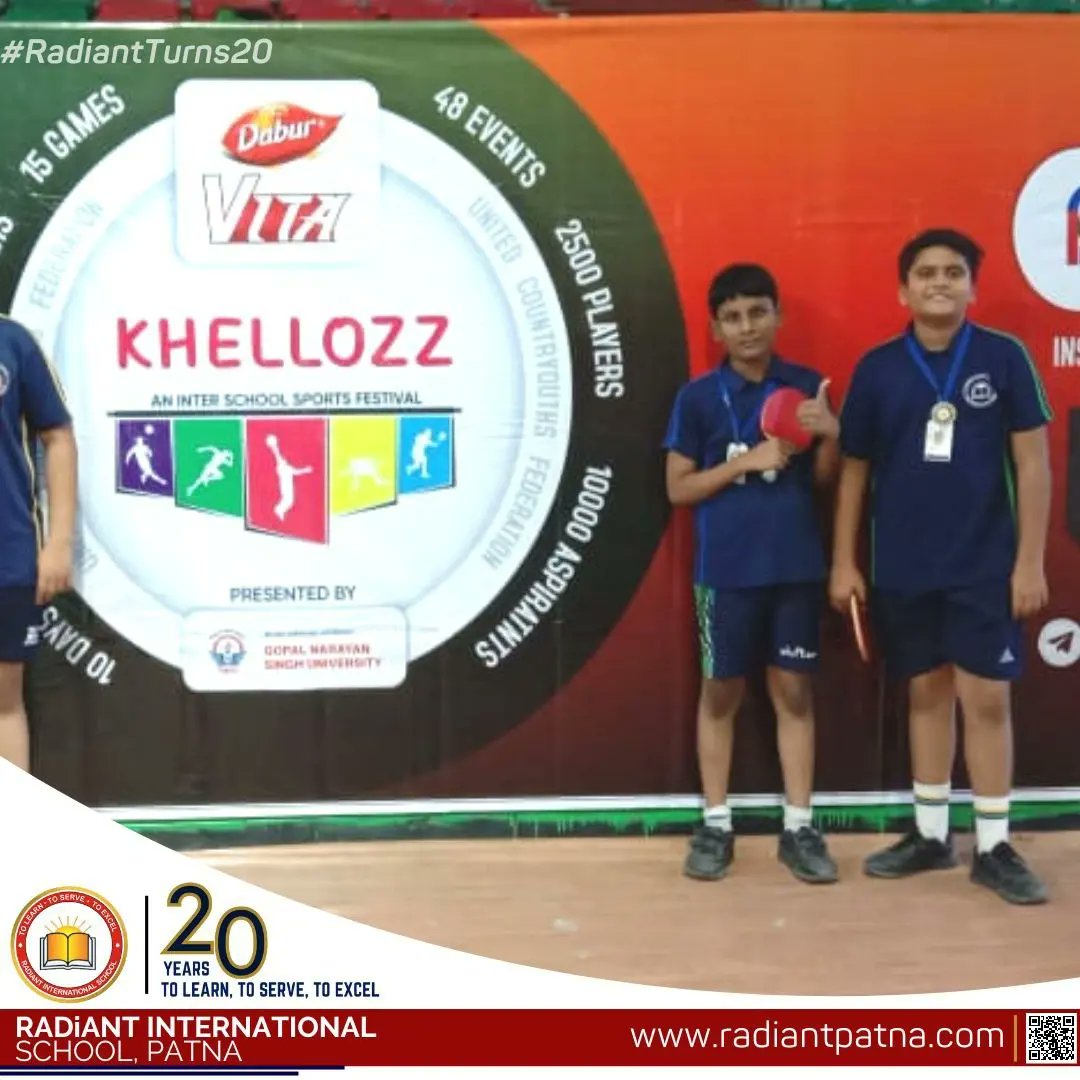 Our Table Tennis team comprising Shrey Srivastava (VIII), Shreyas Mahato (VIII), Naitik Raj (VII) and Adarsh Raj (VI) has bagged the Bronze medal at Khellozz Inter-School Sports and Games organised at Patliputra Sports Complex. 
Congratulations
<a href="/EduMinOfIndia/">Ministry of Education</a> <a href="/YASMinistry/">YAS Ministry</a>