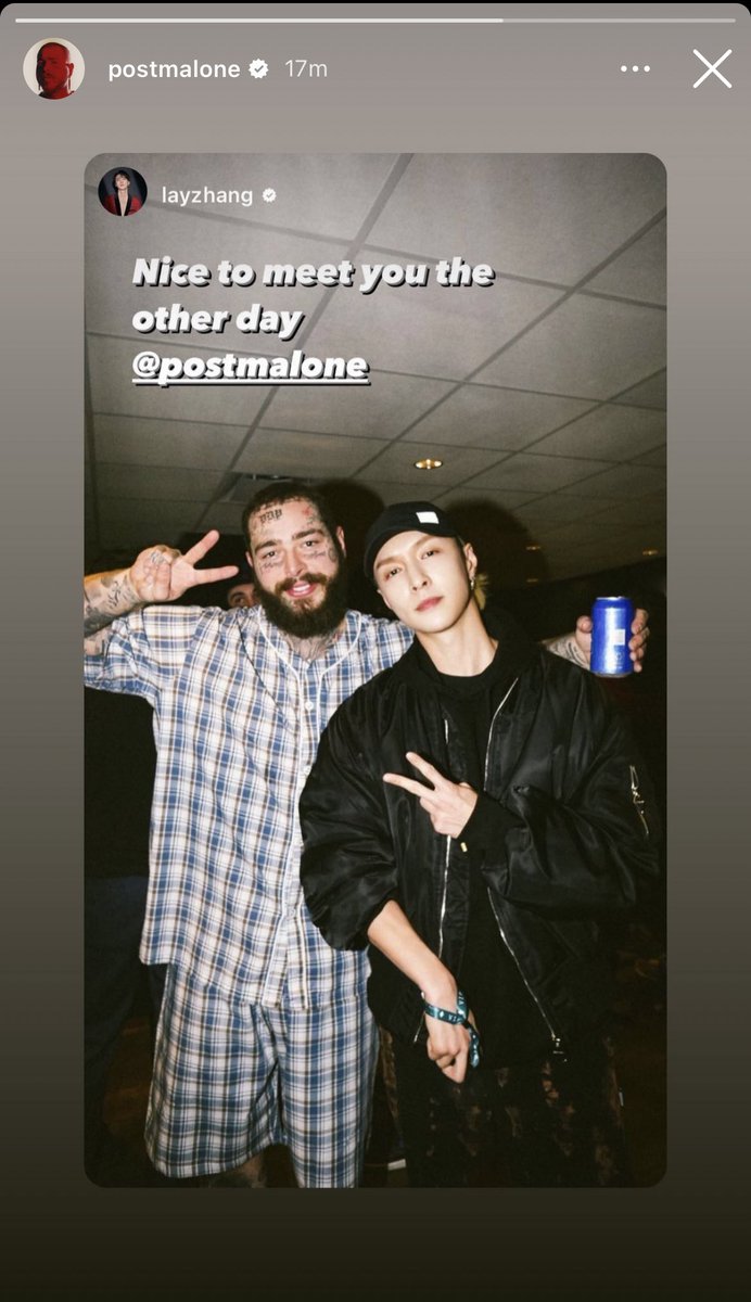 Post Malone reposted Yixing’s IG story! @layzhang @PostMalone