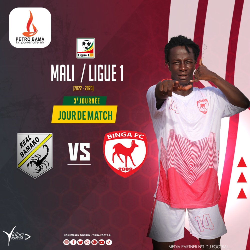 Yiribafoot's tweet photo. Ligue 1 Mali | 2022-2023
Jour de Match / 3e journée
#AS_Real - #Binga_FC
En direct sur la Page Facebook de Yiriba Foot 2.0 à partir de 16H00 GMT
Media Partner N°1 du Football https://t.co/LiSstHiFCg