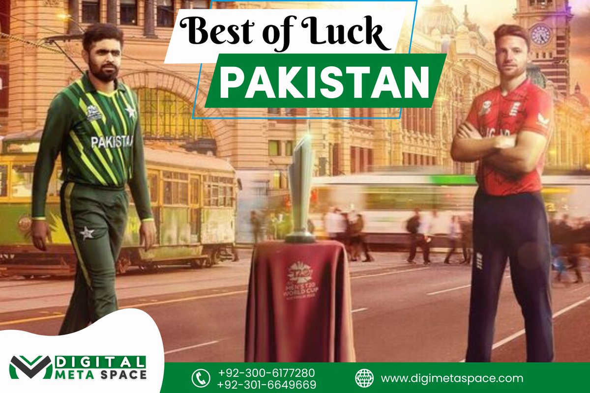 DigiMetaSpace's tweet photo. Best Of Luck Pakistan Cricket Team!
Hope we will create History Again in Melbourne. INSHALLAH.
#PakvsEng2022  #T20Iworldcup2022 #WorldCup2022 #PAKvENG #PAKvsEng #T20WorldCup https://t.co/rpMOIMrMpb
